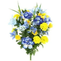 Admired by Nature ABN1B001-BL-YW 40 Stems Artificial Full Blooming Lily, Rose Bud, Carnation & Mum with Greenery Mixed Flower Bush - Blue & Yellow