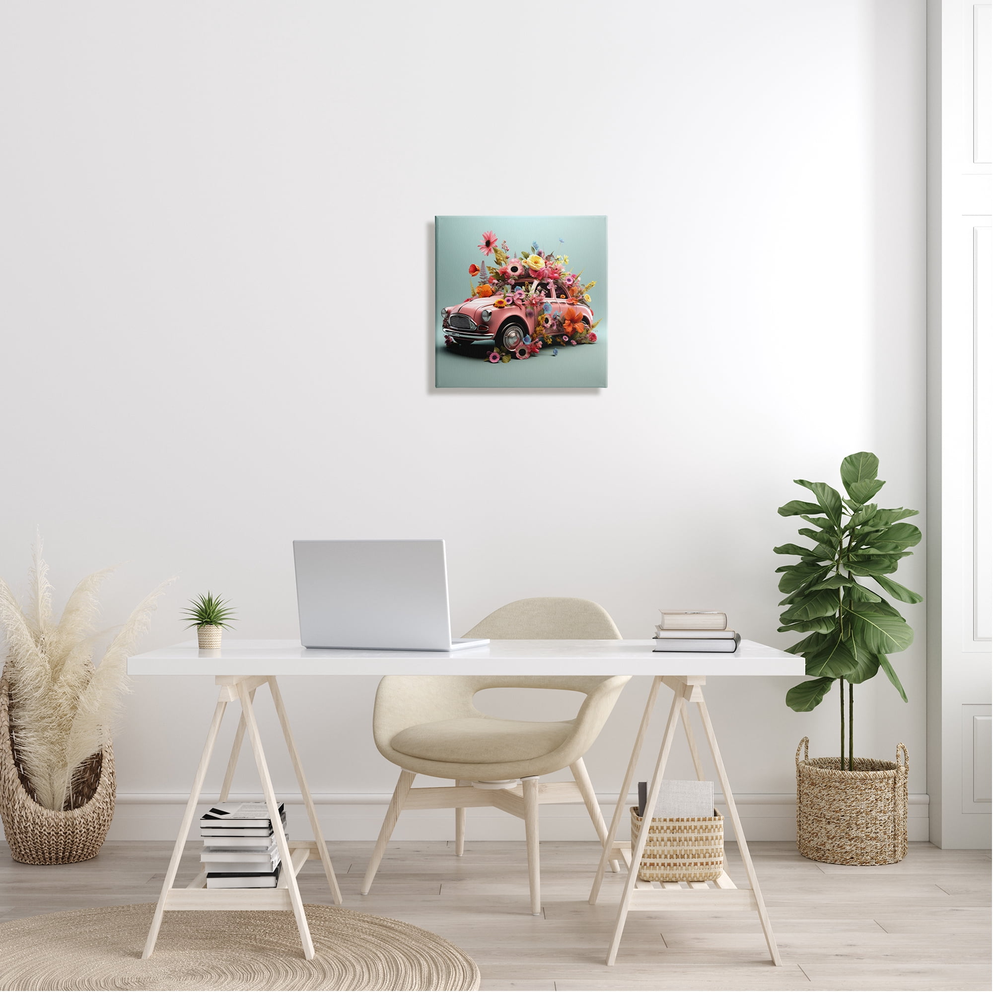 Stupell Industries Blooming Florals Antique Car Transportation Painting Gallery Wrapped Canvas Art Print Wall Art, 17 x 17