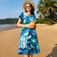 thumbnail image 4 of Uemuo Blue Kyanite Print Womens Summer Dress Casual Swing Short Sleeve Sundresses Beach A-line Shift Dress, 4 of 6