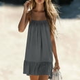 thumbnail image 4 of Horkkom Mini Dresses for Women Solid Color Camisole Summer Dresses Beach Travel Vacation Sundresses, S-2XL, 4 of 9