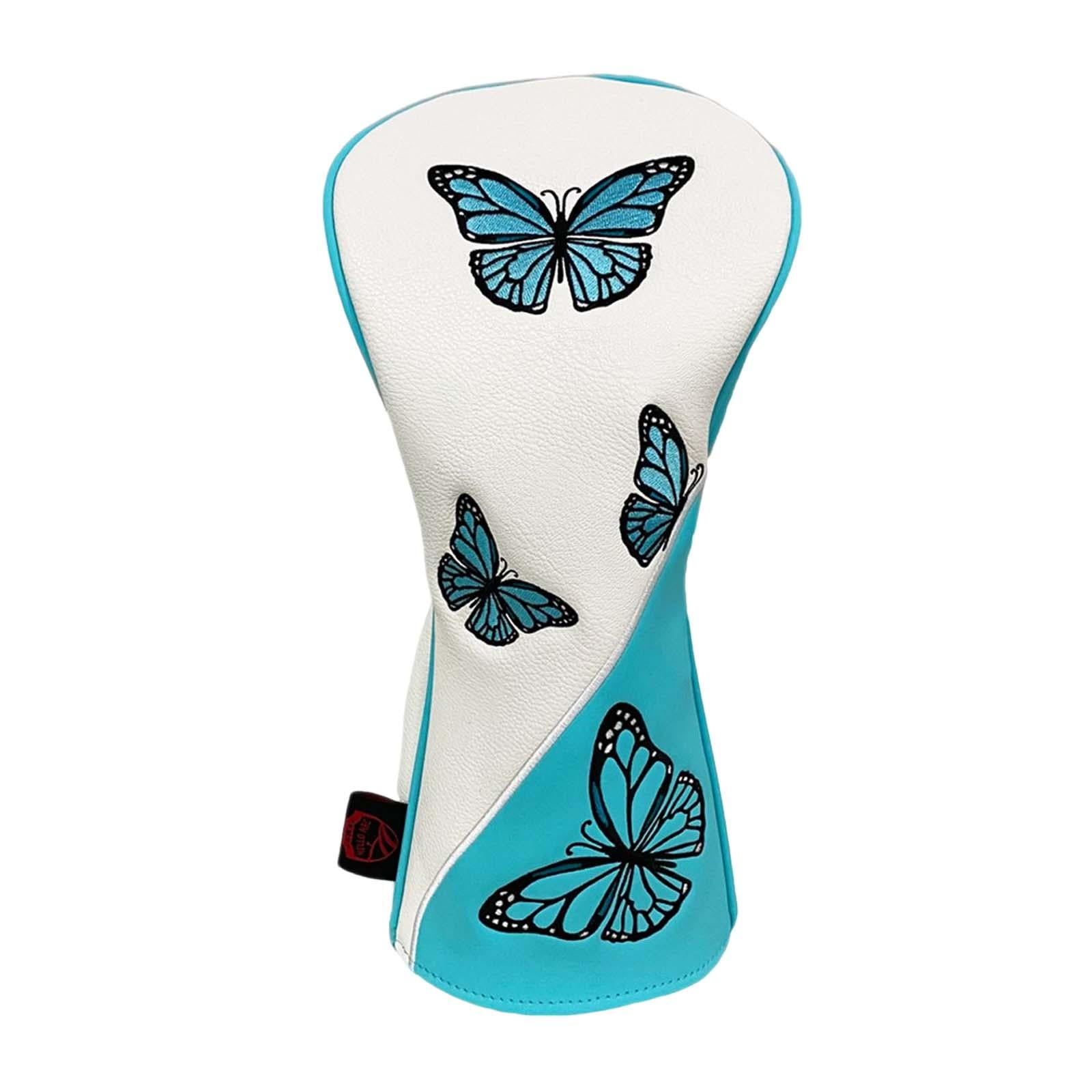 Golf Wood Headcovers PU Leather Protector Scratch Butterfly Pattern Club Head Cover for Golfer Outdoor Sports Travel Transport White Driver