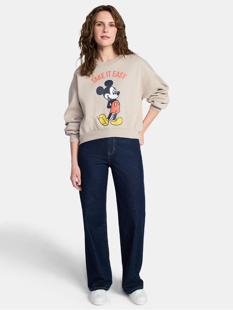 Disney Mickey Mouse Women's Cropped Boxy Graphic Sweatshirt, Sizes