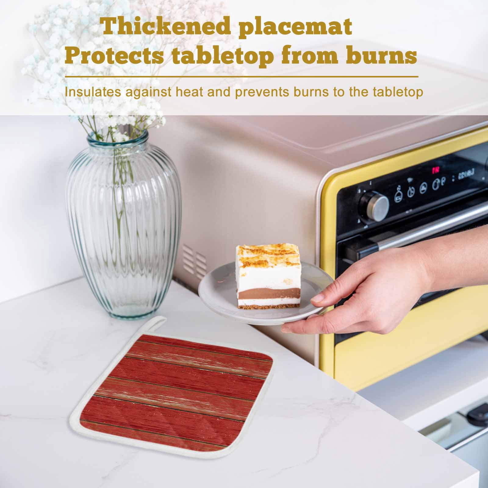Red Wood Grain Pot Holders for Kitchen Heatproof Potholder, 2 Pack Farmhouse Vintage Wooden Rustic Planks Hot Pads Multipurpose Oven Pads Cloth Potholders Trivet for Cooking and Baking