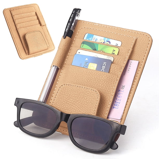 Organizadores de visera para automóvil combinados con esponjas protectoras y soporte para tarjetas giratorio de 180 grados de cuero sintético con soporte para gafas de sol con velcro