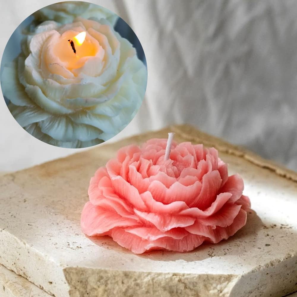 ABCISI 2PCS Peony Flower Silicone Soap Molds, 3D Resin Candle Molds Flower Fondant Silicone Mold for Handmade Cake Decoration Cupcake Jelly Candy Chocolate, Epoxy Casting Resin Craft