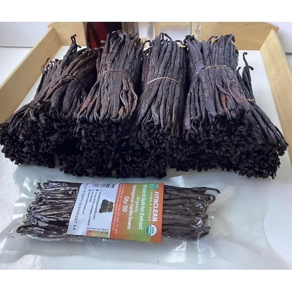 50 Split Organic Madagascar Vanilla Beans Grade B| 5"-7" For Extract by FITNCLEAN VANILLA| Bourbon NON-GMO Pods for Paste