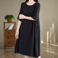thumbnail image 5 of Edvintorg Plus Size Womens Dresses Fashion Solid Color Round Neck Short Sleeve Cotton And Linen Dress Women Beach Fashion Casual Loose Summer Dress, 5 of 7