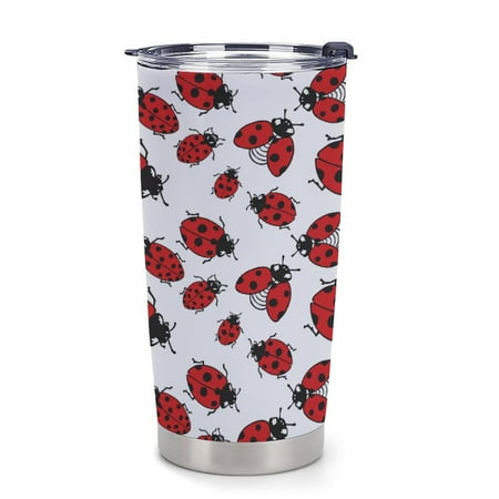 

ANYWAY.GO Thermal Insulation Coffee Travel Mug with Lid Spill Proof Ladybird Ladybug Pattern White Portable Thermal Thermal Cup for Car 20oz