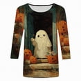 thumbnail image 4 of Godom Halloween T Shirts for Womens 3/4 Sleeve Shirt Crewneck Basic Tees Soft Loose Fit Fall Outfits Fashion Tops 2025, 4 of 6