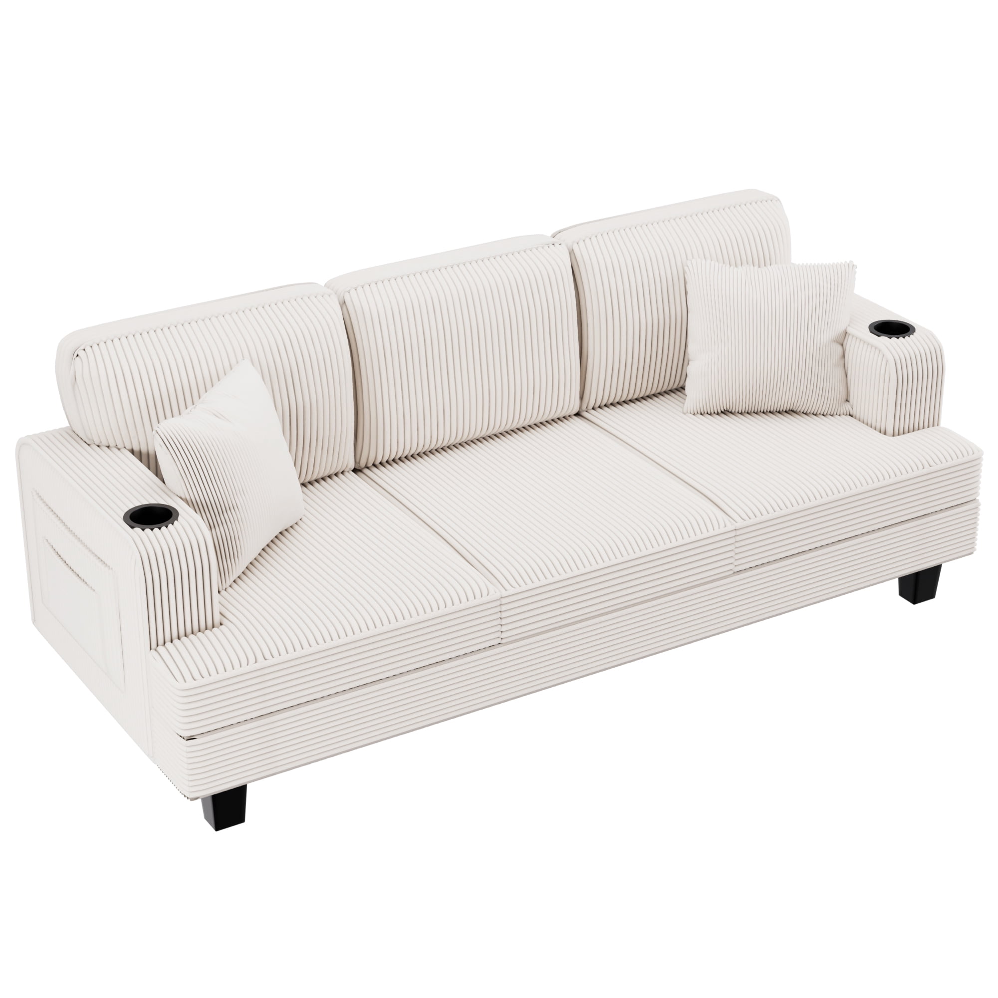 Homall 84''W Modern Sofa 3 Seat Adult Corduroy Couch with Wide Armrest Fabric Couch with USB Charging Ports for Living Room, Beige