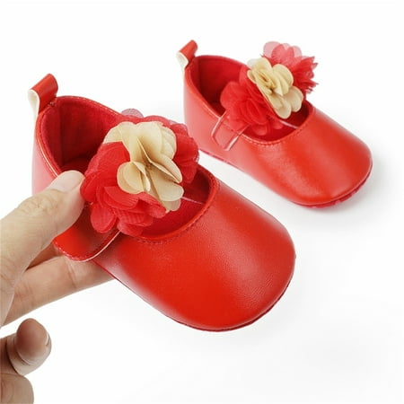 

LYCAQL Toddler Shoes Girls Single Shoes Floral First Walkers Shoes Toddler Sandals Princess Shoes 6 Month Boy Shoes (Red 12 )