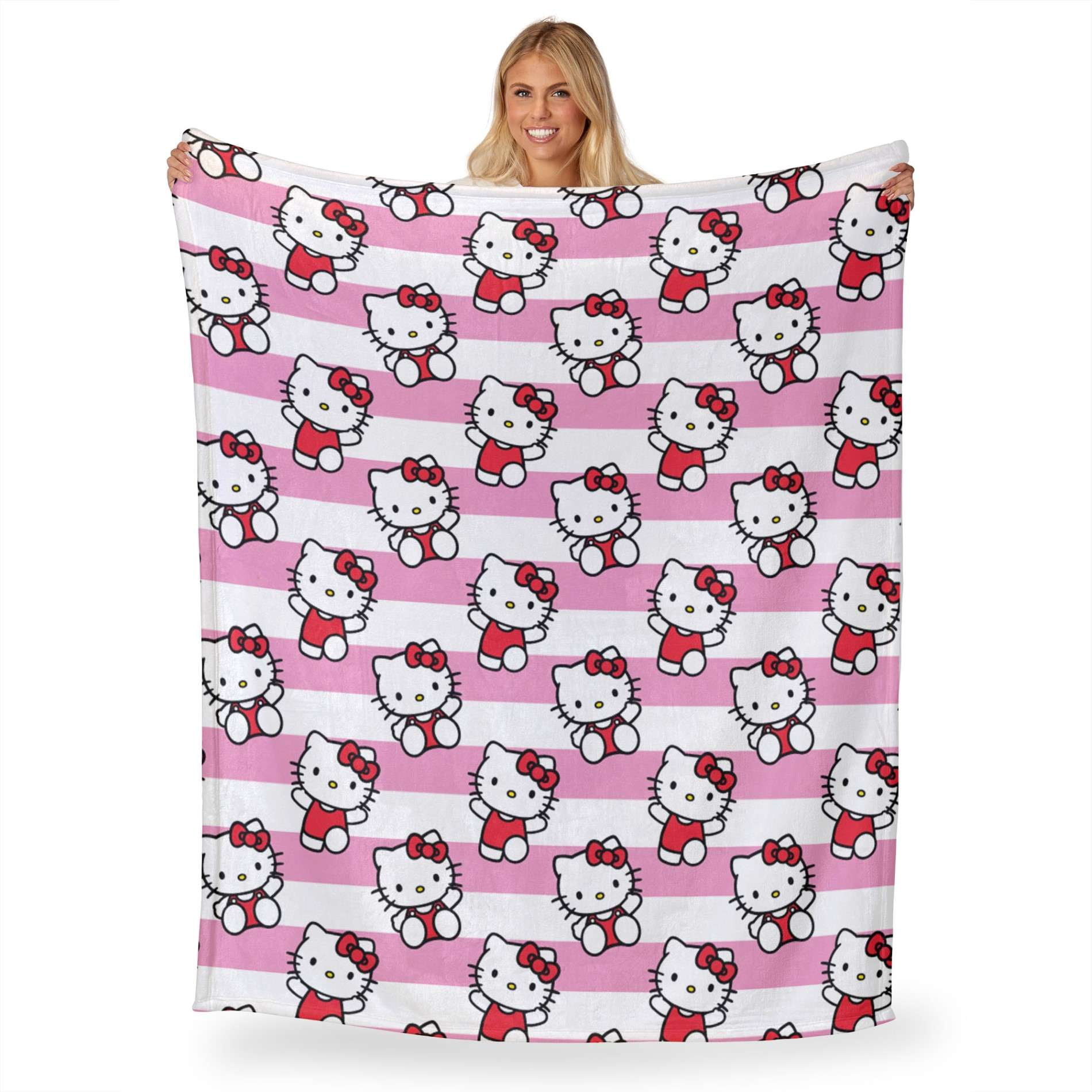 Sanrio Hello Kitty Bow And Stripes Kids Silk Touch Throw Blanket