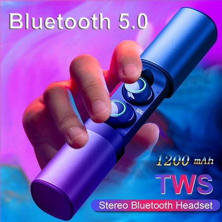 Wireless Earbuds, True Bluetooth 5.0 in-Ear Sports Headphones Waterproof w/ Charging Case Microphone Instant Pairing Noise Canceling Sports TWS Stereo Mini Earphones Extra Bass for iPhone (Best Extra Bass Earphones In India)