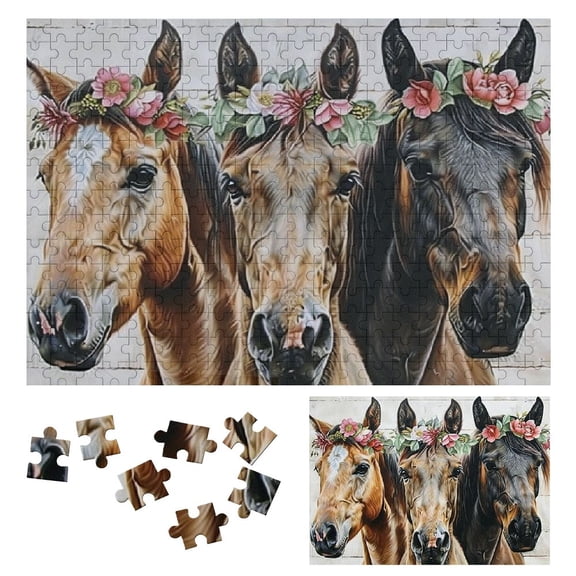 JRXY Horses Flower Crowns Wooden Puzzle Challenging Difficult Wood Puzzles for Adults Gift 300 PCS