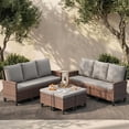 thumbnail image 2 of ELPOSUN Outdoor Patio Sectional 3-Seater Sofa Set of 2,6 Pieces All Weather Wicker Patio Furniture Set High Back Patio Couch with Ottomans for Porch,Garden,Backyard,Brown&Gray, 2 of 8
