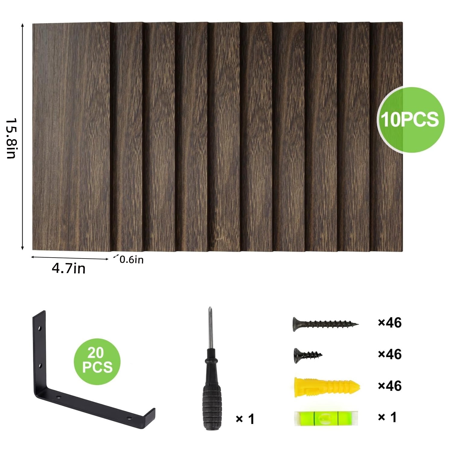 Fairy 10pcs Floating Shelves, Width 4.7 inches Wall Shelves, Home Wood Shelf Wall Mounted, Dark Carbonized Black