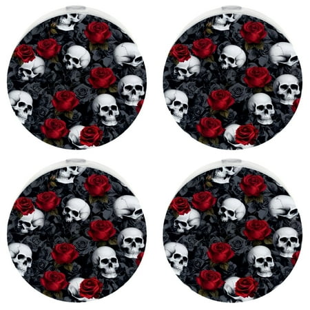 

LED Night Lights Plug into Wall 4-Pack 0.5W Plug in Night Light Dusk to Dawn White Bright Nightlight for Bedroom Bathroom Hallway Kitchen Floral Sugar Skull Red Rose Flower