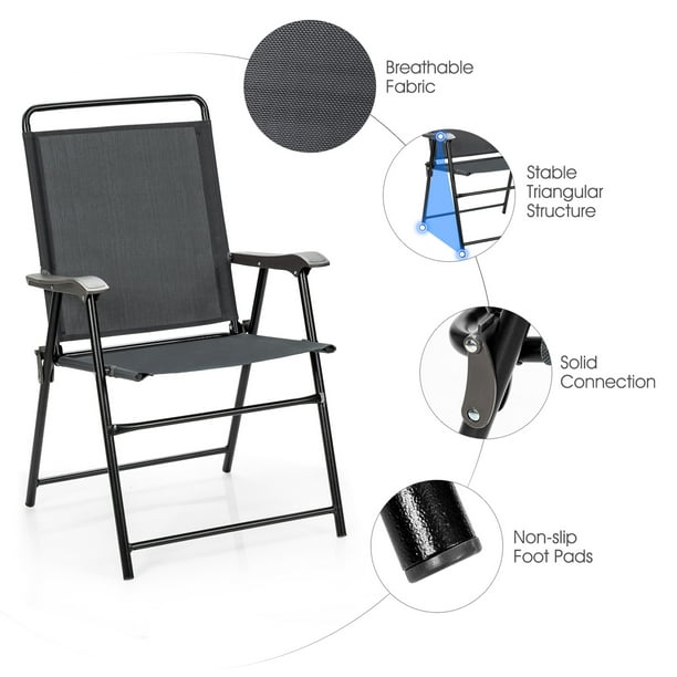 Gymax Set of 4 Folding Patio Chair Portable Sling Chair Yard