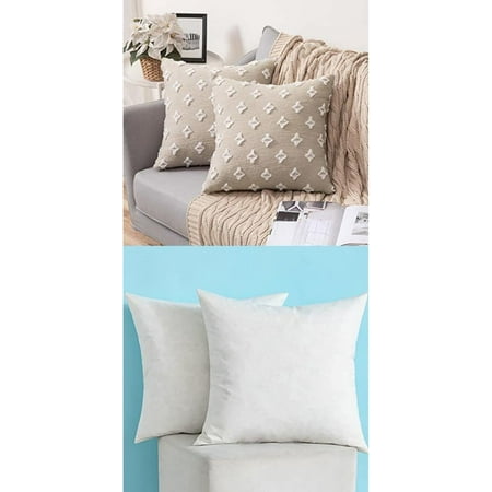 

MIULEE Pack of 2 16x16 inch Beige Rhombic Jacquard Throw Pillow Covers and Down and Feather Pillow Inserts Bundle for Couch Sofa Bedroom- Comfortable to Lean Against