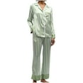 thumbnail image 2 of Mqqzkk Womens Striped Pajamas Set Button -Down 2 Piece Pjs Long Sleeve Pants Sleepwear Home Dress Pajama Set L, 2 of 5