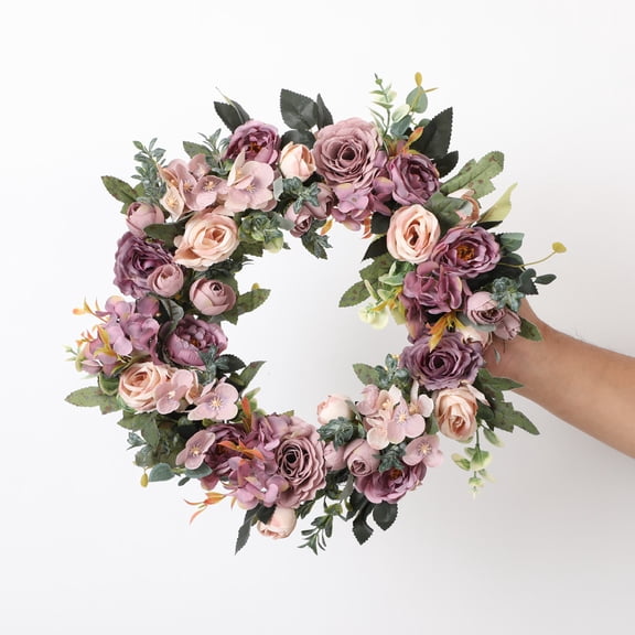 18" Roses Peonies Spring Door Wreaths, Artificial Flower Garlands Home Decorations Pendants, Farmhouse Fake Wreaths Wedding European-style Garden Hanging Ornaments, Artificial Wreaths for Front Door
