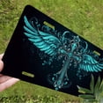 thumbnail image 5 of 1 Pcs 2D Flat License Plate Covers & Frames, Ornate Winged Cross For Decorative Front, Waterproof For Decoration Aluminum License Plate Covers & Frames Cover For Men Women, 12" X 6", 5 of 6