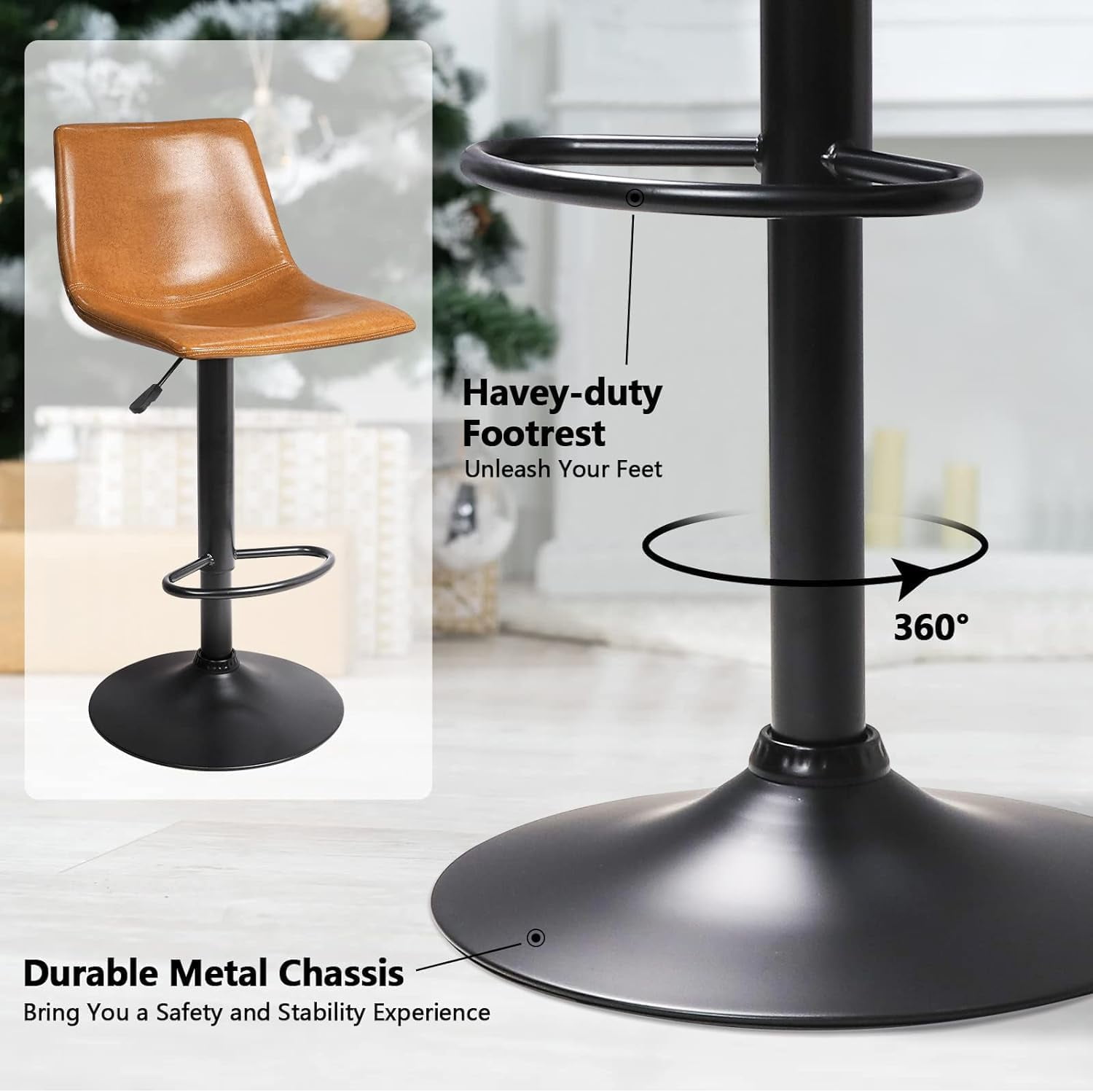 Vitesse Bar Stools Set of 4 Modern Swivel Bar Chairs, Barstools Counter Height with High Backrest, Adjustable Faux Leather Upholstered Bar Stool for Bar, Kitchen, Dining Room
