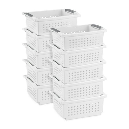 Sterilite Medium Plastic Stackable Storage Organizer Bin, White (10 Pack)