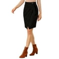 thumbnail image 5 of INSPIRE CHIC Women's A-Line Front Slit Knee Length Wrap Faux Suede Skirt S Black, 5 of 6