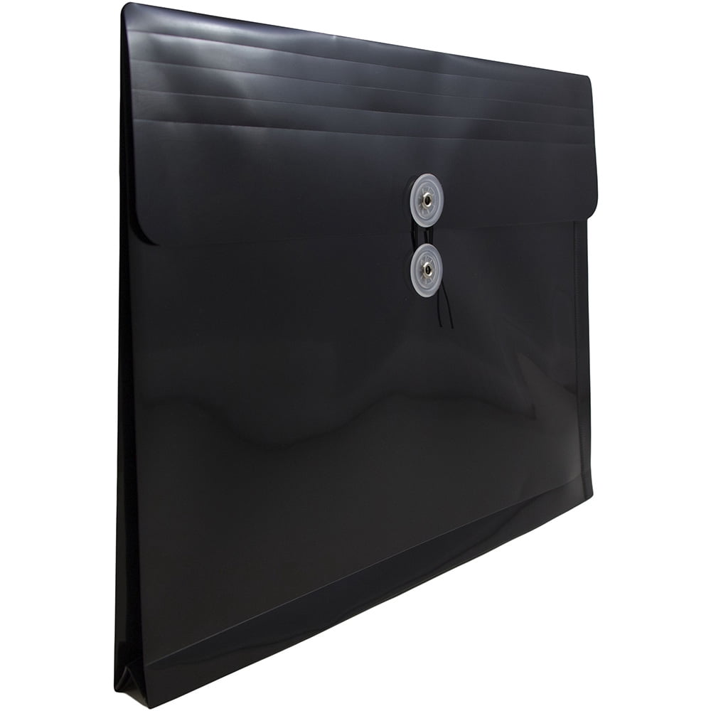 JAM Paper Plastic Envelopes, 9.8x13, Black, Button String, Letter Booklet, 12/Pack
