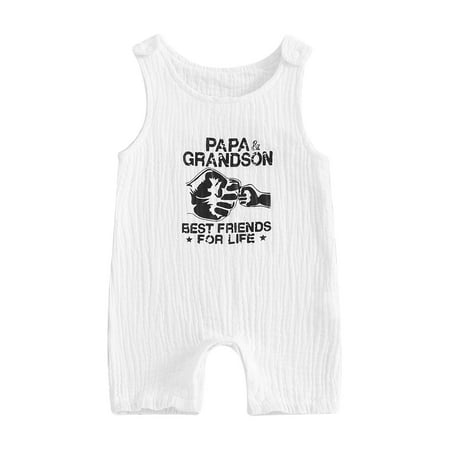 

Niceyoeuk Baby Boy Casual Letter Fist Print Sleeveless Round Neck Tank Romper