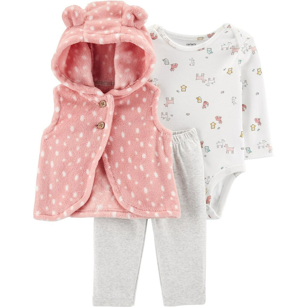 Baby Girl Carter's 3Piece Woodland Creatures Little Vest Set Pink