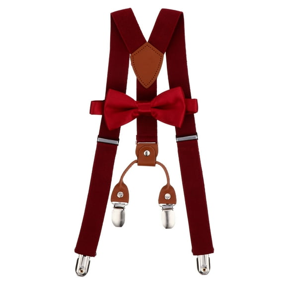 NICEXMAS 1Set Premium Dark Red Suspenders Bow Tie Set with Non Slipping Metal Clips