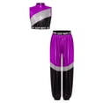 thumbnail image 5 of TiaoBug Kids Girls Jazz Hip Hop Street Dancing Outfit Sleeveless Sequin Crop Top with Dance Pants Set Purple 8, 5 of 7