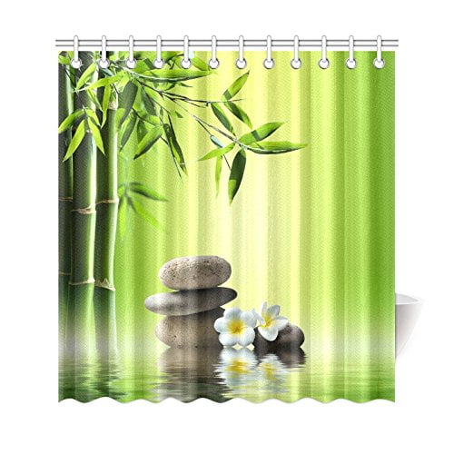 WOPOP Japanese Zen Shower Curtain, Zen Stones Bamboo Polyester Fabric Shower Curtain Bathroom