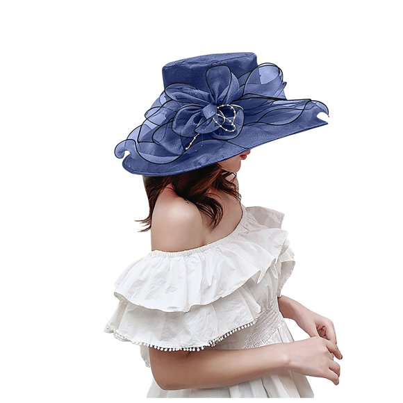 GDREDA Summer Hats for Men Womens Summer Dress Hat Wide Leaf Flower Bridal Shower Hat Sun Hats Beach Hat Navy,One Size