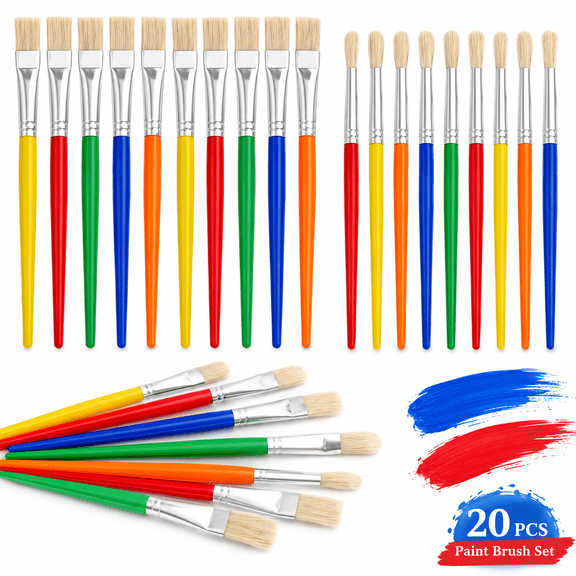 20 Pcs Paint Brushes for Kids,Big Washable Chubby Toddler Paint Brushes,Preschool Paint Brushes with No Shed Bristle,Easy to Clean Paint Brushes,Preschool Kids Paint Brushes for Acrylic Paint