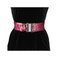 thumbnail image 4 of INSPIRE CHIC Women's Shimmer Stretchy Waist Belts Interlock Buckles Sequins Decor Wide Elastic Belts 2 PCS Dark Purple, 4 of 6