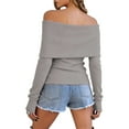 thumbnail image 3 of Deago Womens Off The Shoulder Sweater Long Sleeve Ribbed Knit Pullover Sweaters Slim Fit Going Out Fall Tops Blouse (Gray, S), 3 of 8