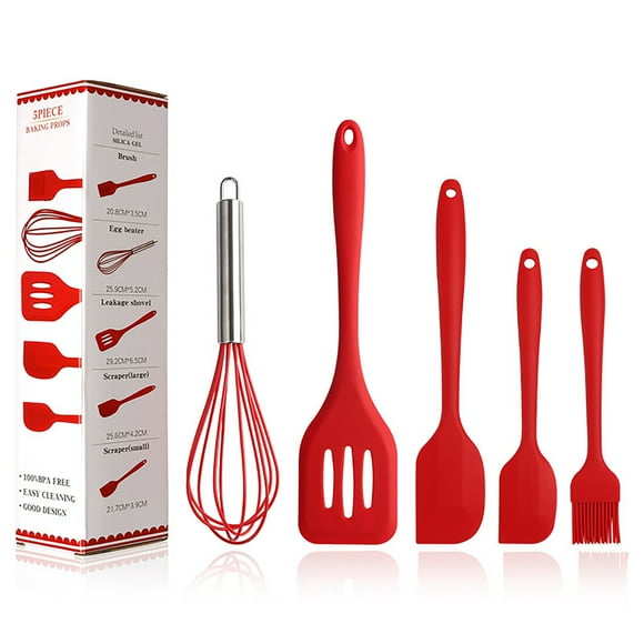5 pièces Ustensiles de Cuisine, Ustensiles de Cuisine Antiadhésifs en Silicone avec Fouet, Pinceau à Pâtisserie, Spatules pour la Cuisson et la Cuisson