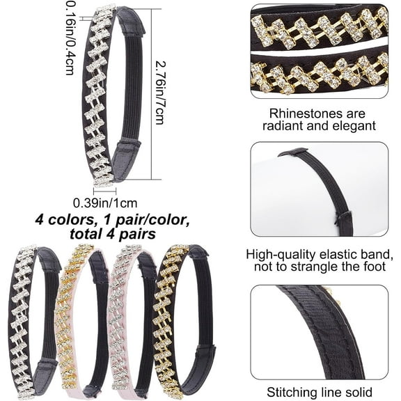 4 Color/Pair Rhinestone Elastic Shoe Ankle Straps Detachable Shoe Strap Adjustable Band Bling Belt Shoelace for DIY High Heels Decoration Women