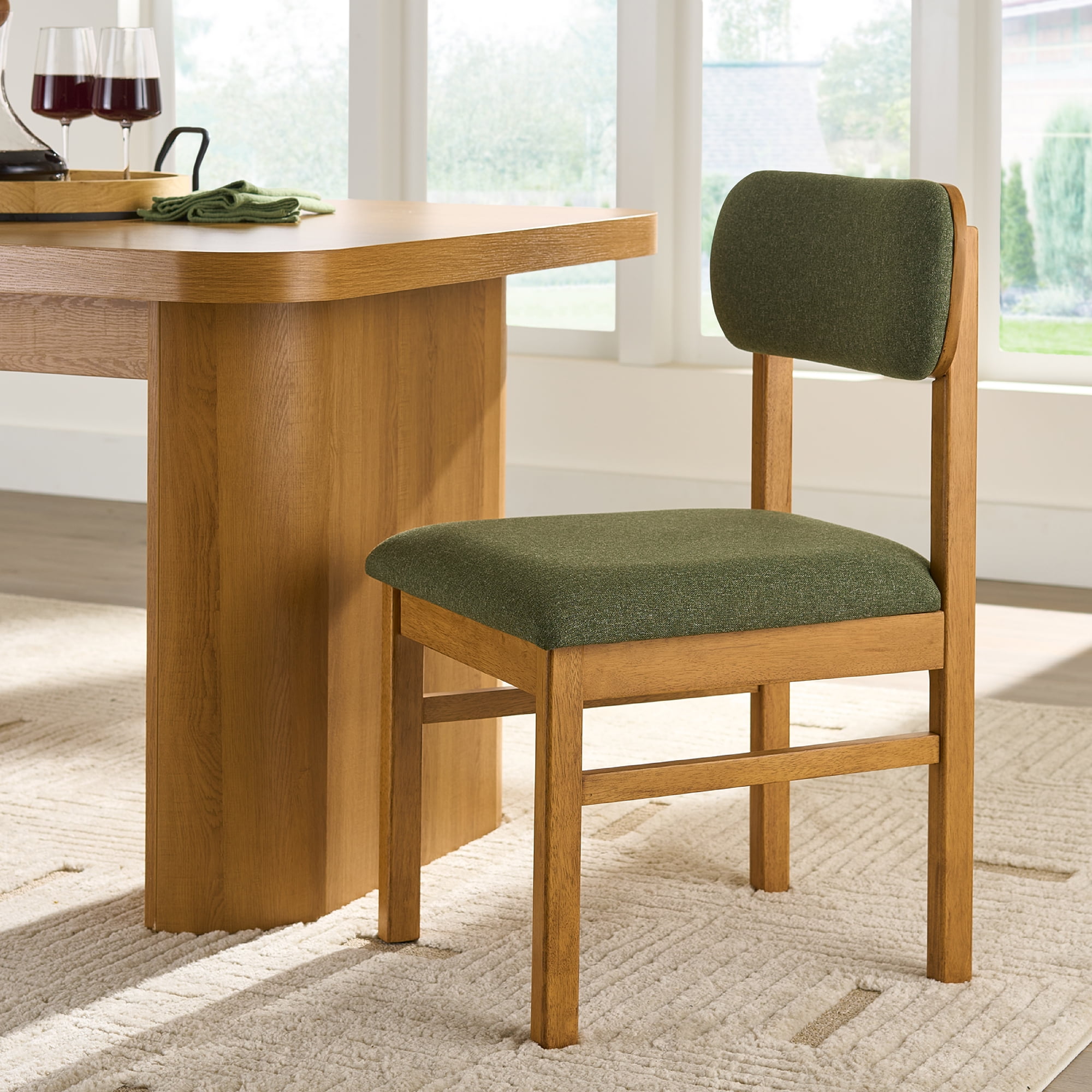 Better Homes & Gardens Juliet Dining Chairs, Light Honey Finish and Olive Green, Set of 2