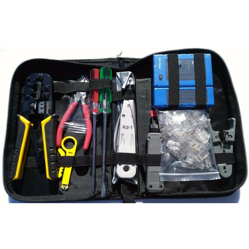 UbiGear Network Cable Punch Down Tool Kit Tester Crimper Cutter Pliers Screwdrivers Case