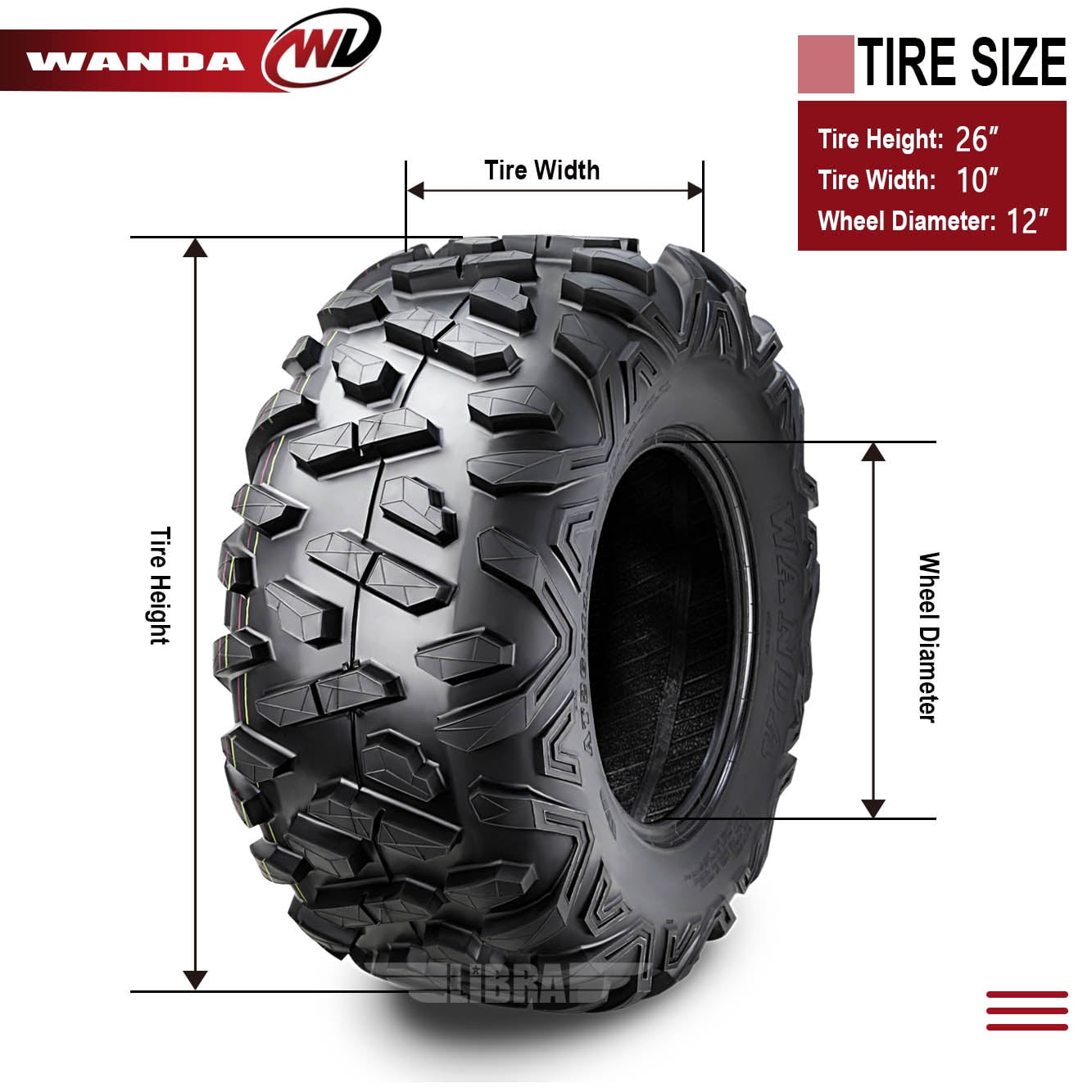 Set of 2 New WANDA ATV Tires 26X10-12 26x10x12 6PR P3501- 10167
