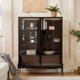 thumbnail image 2 of CoSoTower 51.2'' Tall Lighted Display Cabinet with Tempered Glass Door, Metal Legs, LED Curio Cabinet, Modern Minimalist Style, for Living Room, Office, Study, Walnut, 2 of 9