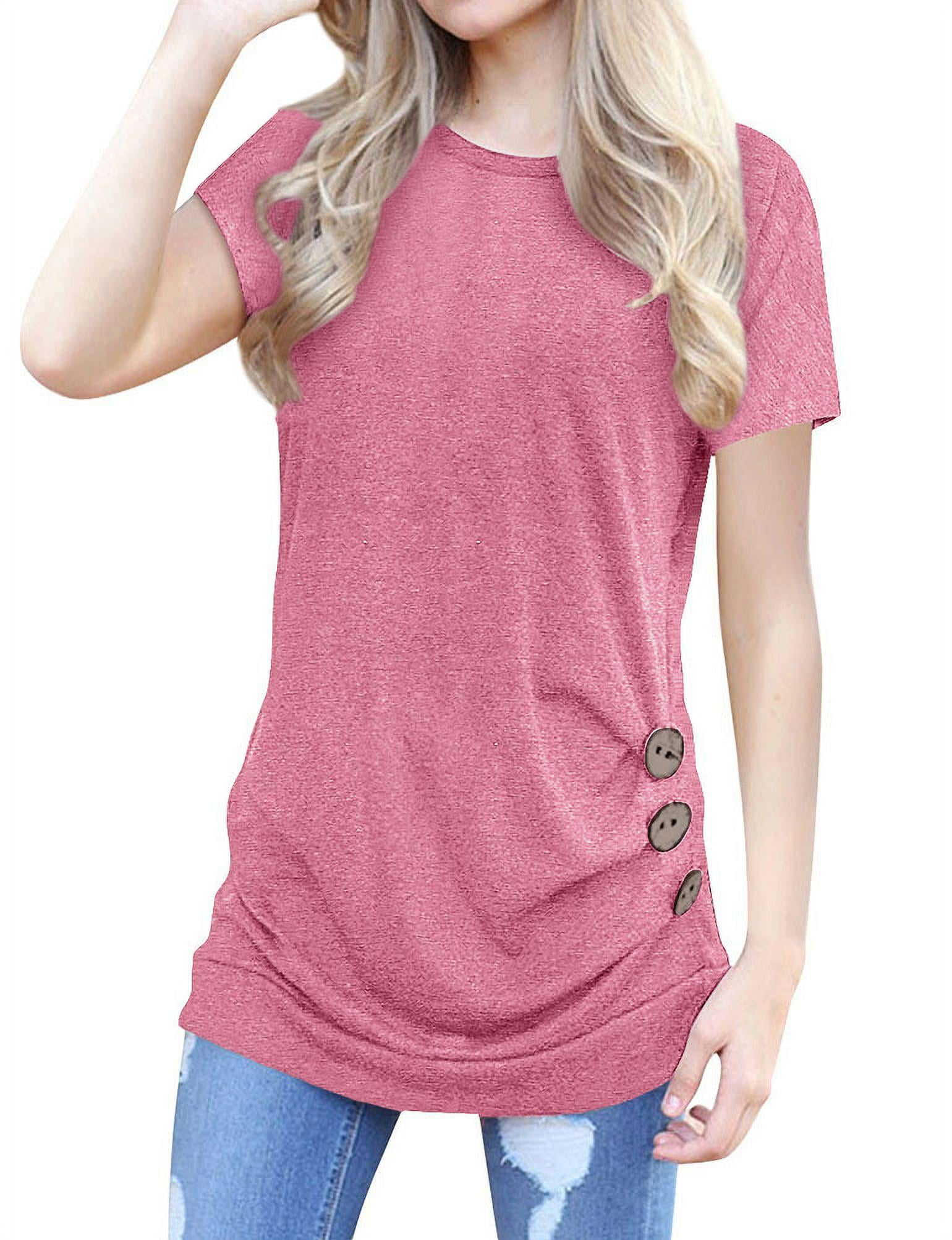 STARVNC Women Short Sleeve Button Décor Solid Color Top - Walmart.com