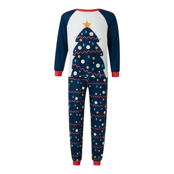Gureui Matching Family Christmas Pajamas Tree-inspired Printed Classic Crew Neck Casual Stretch Pants/Romper/Dog Triangle Scarf Holiday Clothing