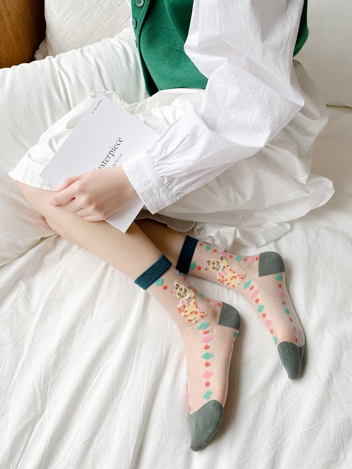 CHUNTIAN Sheer Socks,Vintage Transparent Flower Ankle High Socks,Thin Mesh Glass Silk Socks,No Slip Socks for Women