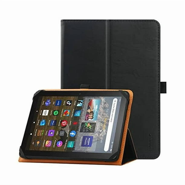 wonim11 Universal Case for 7 inch 8 inch Tablet, Folio Protective Cover for 7" 8" Touchscreen Tablet, with Adjustable Fixing Silicon Band and Stand (Black)