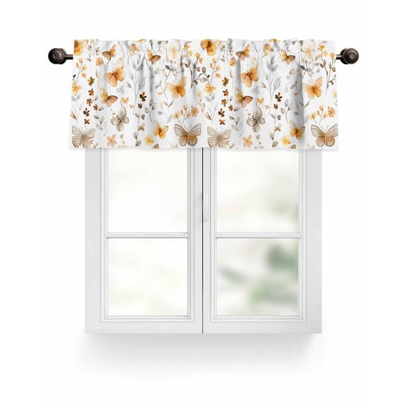 Vintage Butterflies Valances for Windows Flowers Plant Floral Leaves Farmhouse Valance Rod Pocket Short Window Treatments Curtains for Kitchen Bathroom Living Room Bedroom, 54 x 18 Inch